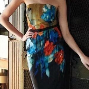 Anthropologie Moulinette Soeurs Strapless Dress in Blue and Orange Floral